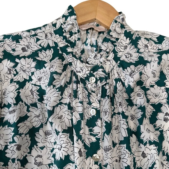 REBECCA TAYLOR Serene Floral Print Romper Elbow Sleeve SZ 4 Green White NWOT - Picture 3 of 10